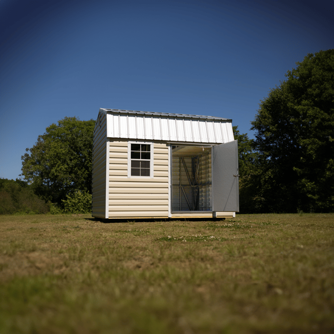 A lofted barn with its door open