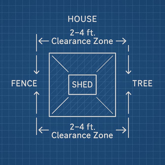 Blueprint depicting shed placement and clearance areas
